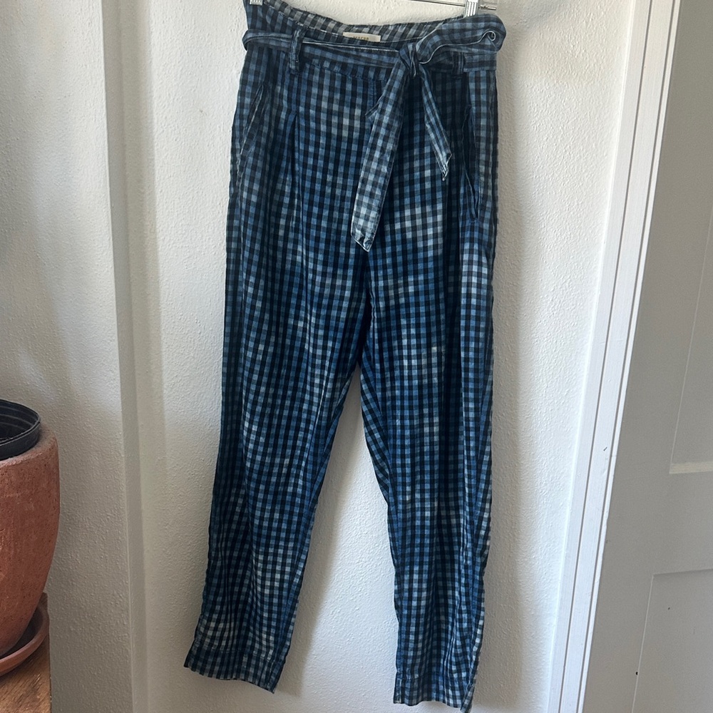 Maeve Blue Checked Tie-Waist Pants